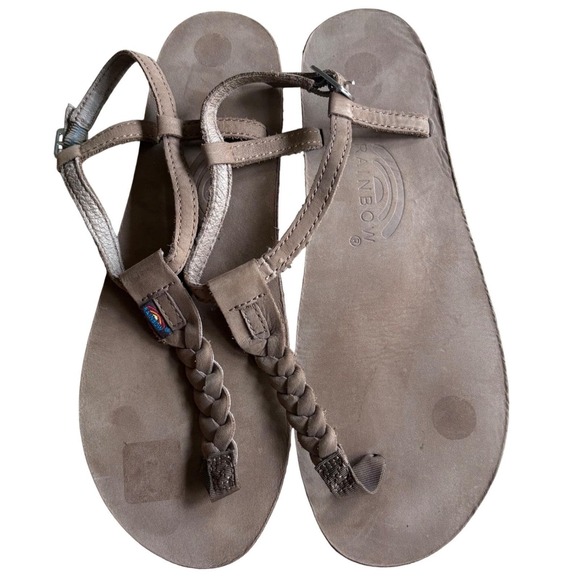 Rainbow Sandals Shoes - NWOT Rainbow T-Street Brwn Sandal Leather Braided Strap Thongs Wmns L; US7.5-8.5